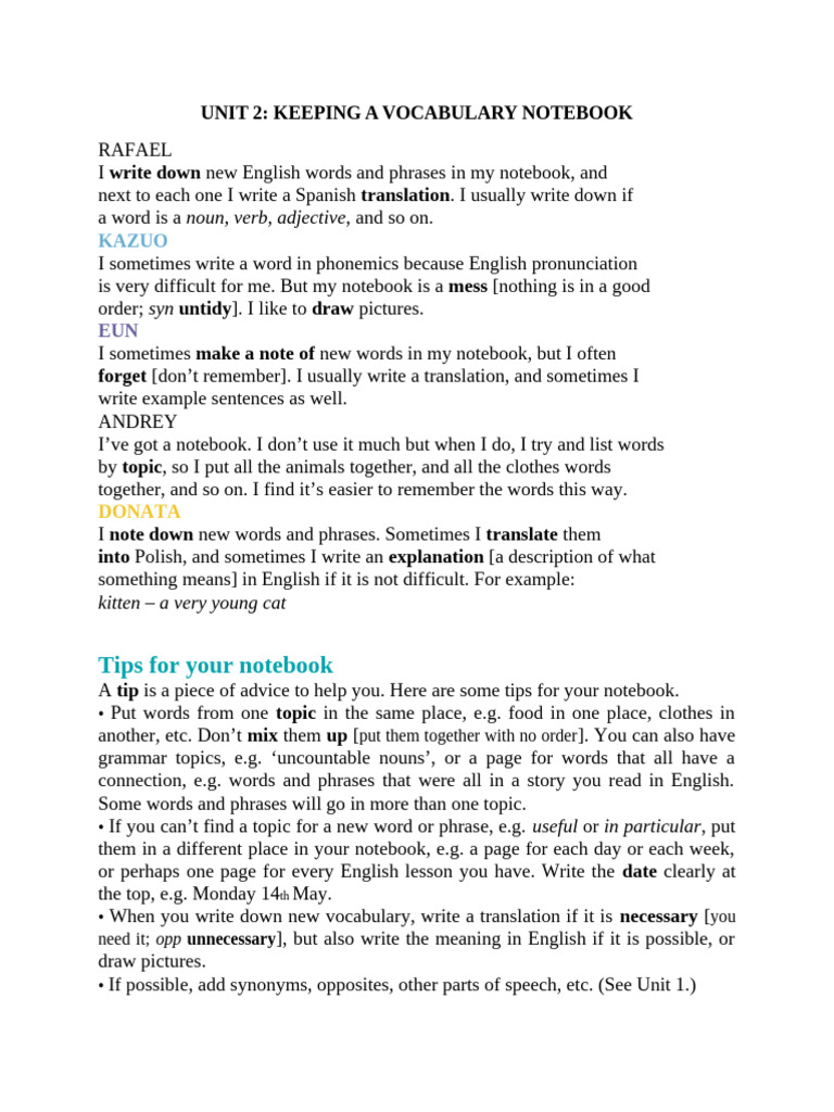 Vocabulary Notebook Tips and Strategies | PDF | English Language | Phrase