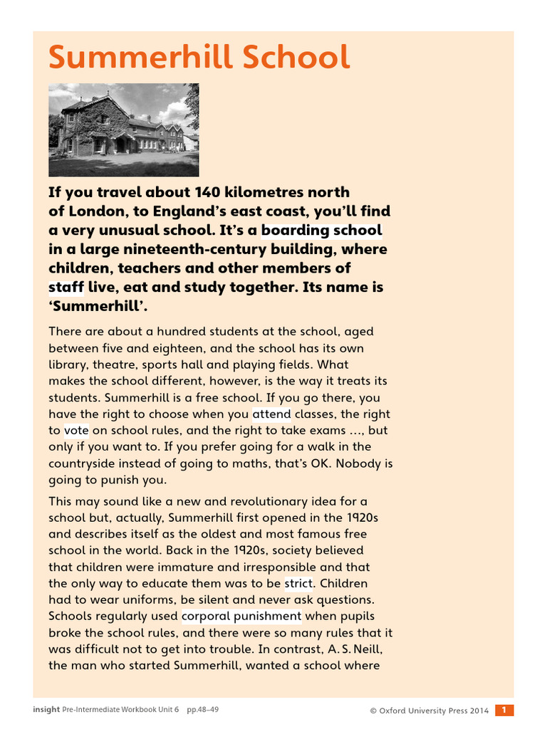 Summerhill School: Pre-Intermediate Workbook Unit pp.48-49 | PDF
