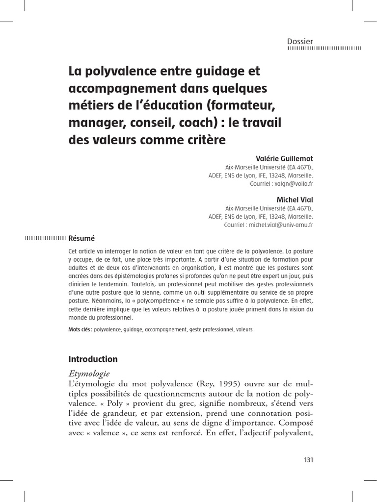 Polyvalence et valeurs en éducation | PDF | Facilitateur | Humanisme