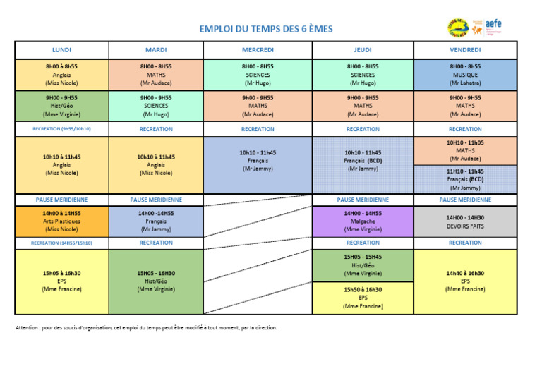 Emploi du temps CM2 détaillé | PDF