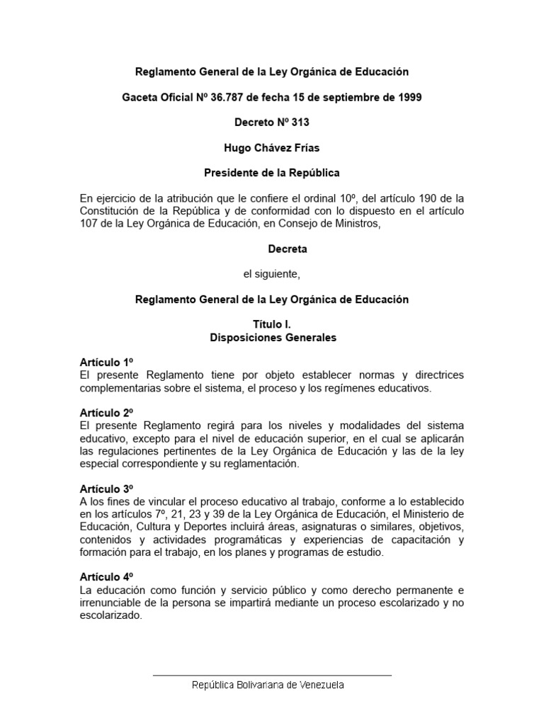 Reglamento General de La Ley Organica de Educacion | PDF | Jardín de ...