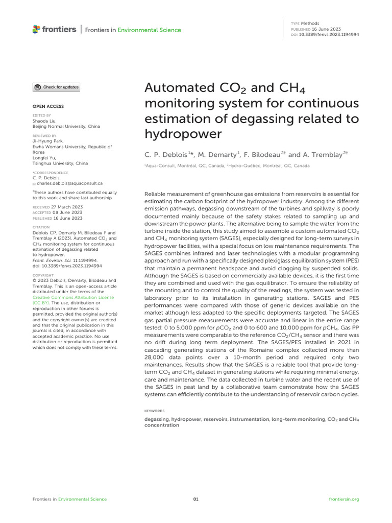 Automated Monitoring of CO2 and CH4 in Hydropower | PDF | Standard ...