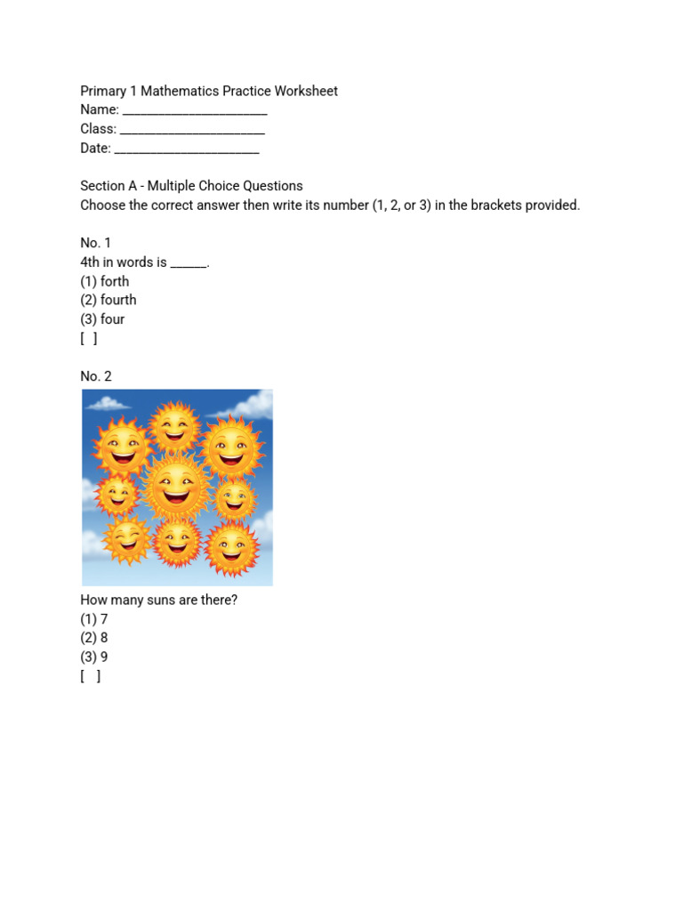Primary 1 Math Practice Worksheet | PDF