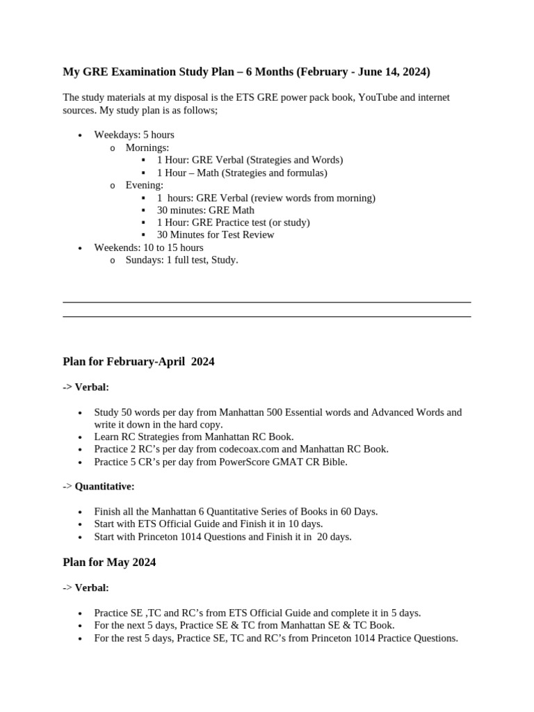 My GRE Study Plan 2024 | PDF