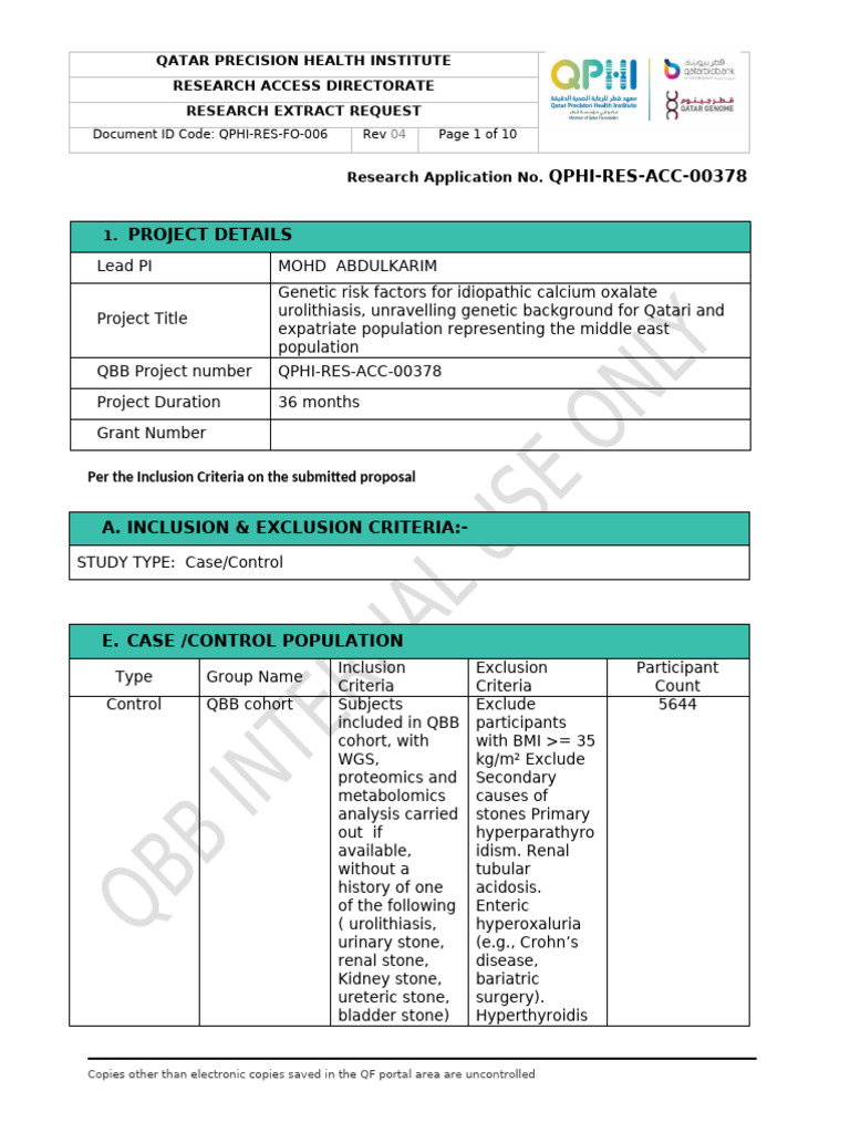 QPHI RES ACC 00378 Data Extraction Request | PDF | Clinical Medicine ...