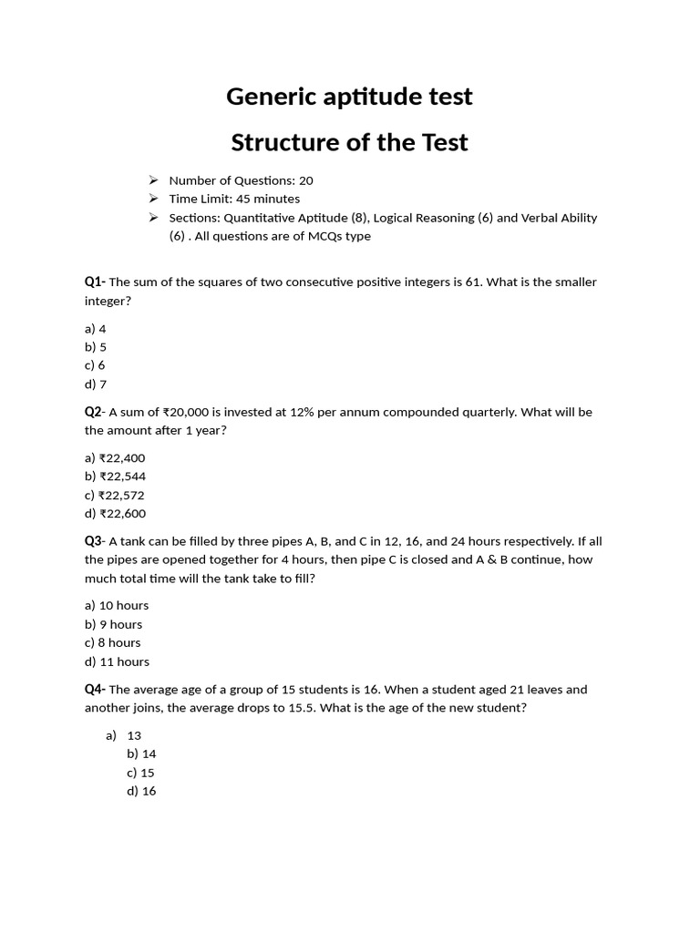 Generic Aptitude and Analytics Test | PDF | Regression Analysis ...