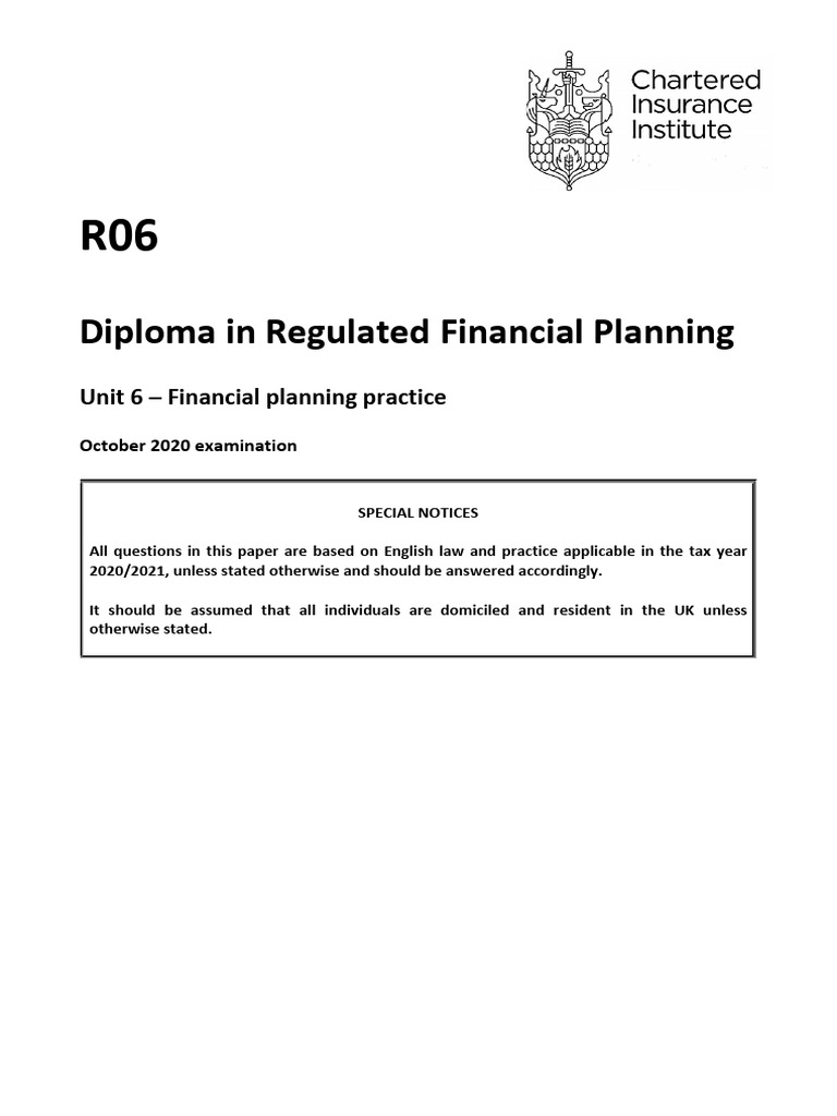 Financial Planning Practice Exam R06 | PDF | Money | Economies