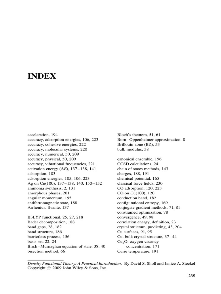 Comprehensive Index of DFT Concepts | PDF | Density Functional Theory ...