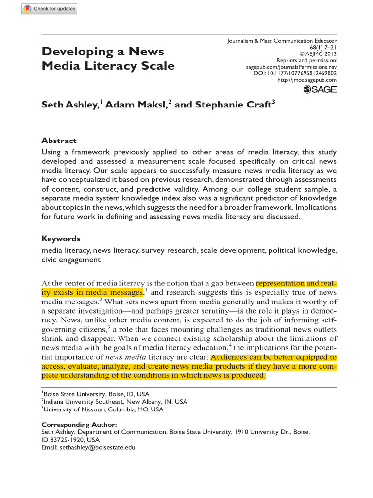 News Media Literacy Scale Development | PDF | Validity (Statistics ...