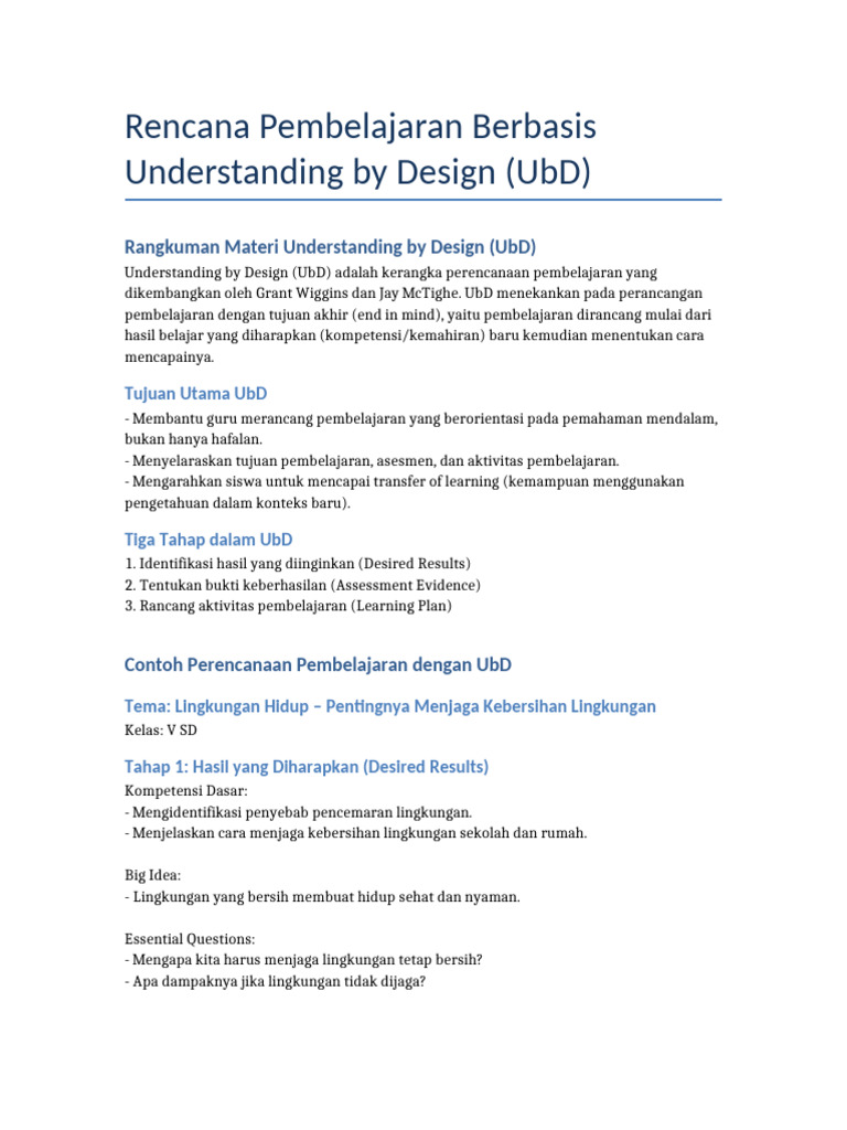 Contoh RPP UbD untuk Kelas V SD | PDF