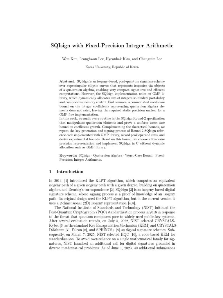 SQIsign: Fixed-Precision Integer Implementation | PDF | Algebra ...