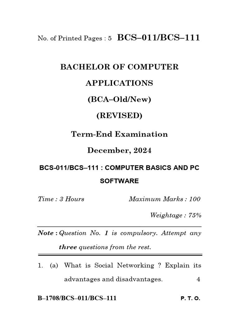 BCS-111 Previous Year Exam Paper | PDF | Http Cookie | Computer Network