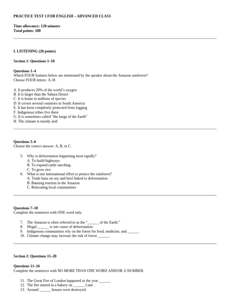 Advanced English Practice Test 1 | PDF | Climate Change | Renewable Energy