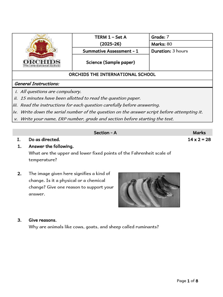 Grade 7 Science Sample Paper 2025-26 | PDF | Speed | Heat