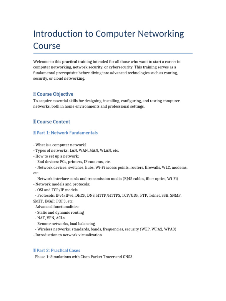 Computer Networking Course Overview | PDF | Computer Network | Internet ...
