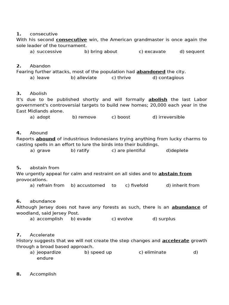 Vocabulary Quiz: Word Meanings and Usage | PDF