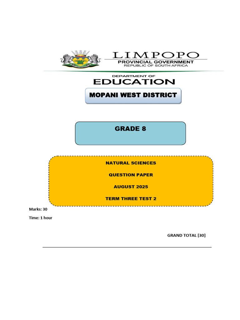 Grade 8 Term 3 Test 2 - Informal | PDF | Series And Parallel Circuits ...
