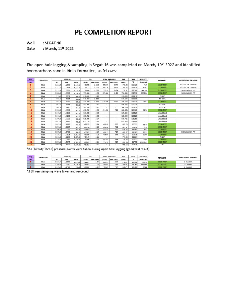 Pe Completion Report Segat-16 | PDF | Fuel Production | Petroleum