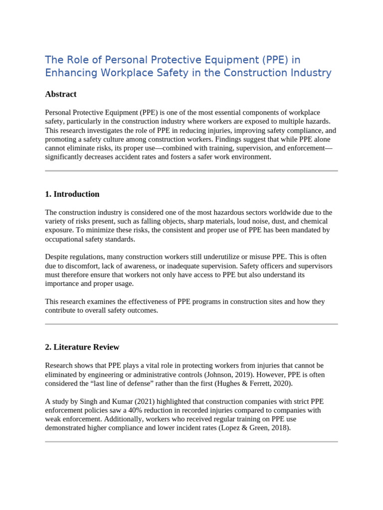 PPE's Impact on Construction Safety | PDF | Personal Protective ...