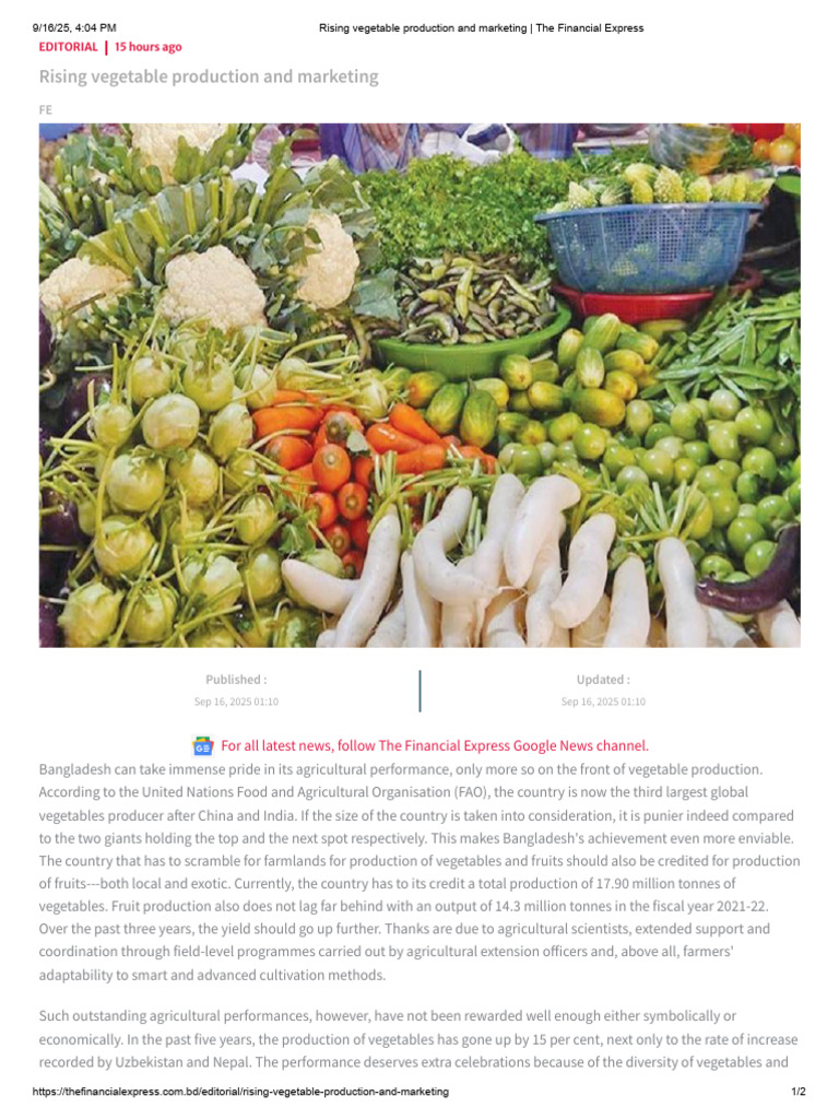 Rising Vegetable Production and Marketing - The Financial Express | PDF ...