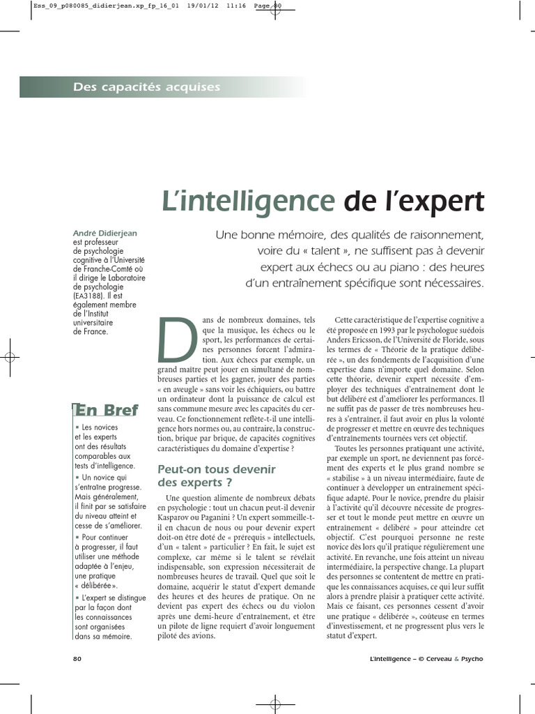 Devenir expert : pratique et talent | PDF | Quotient intellectuel | Mémoire