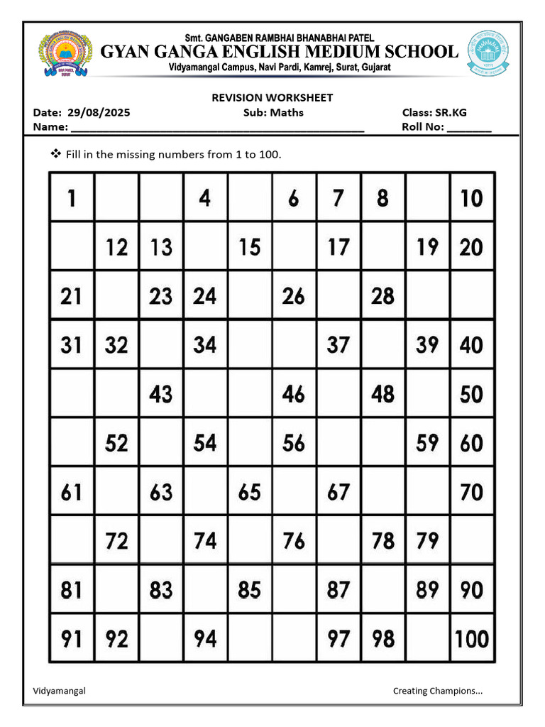 Maths Revision Worksheet for SR.KG | PDF