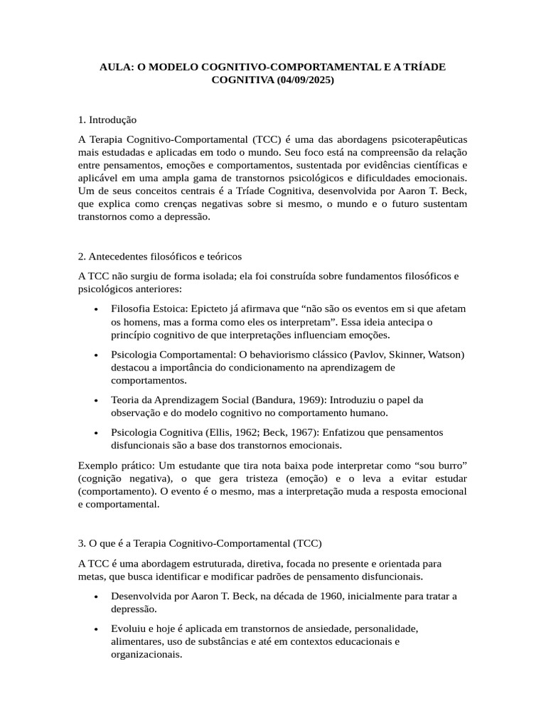 TCC e a Tríade Cognitiva de Beck | PDF | Terapia cognitiva ...
