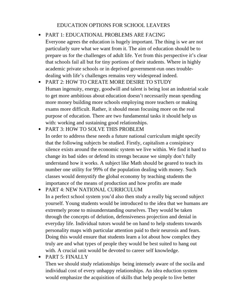 Education Solutions for School Leavers | PDF | Curriculum | Learning
