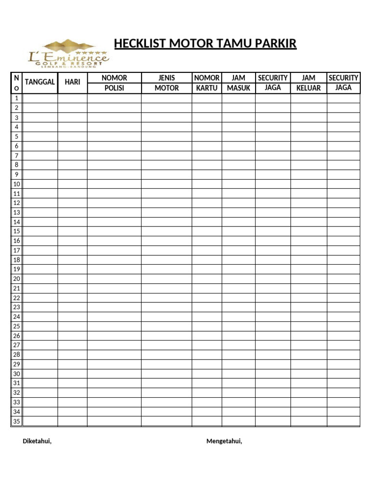 Checklist Parkir Motor dan Mobil | PDF