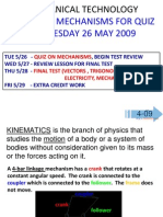 Mechanical Technology: Review of Mechanisms For Quiz On Tuesday 26 May 2009