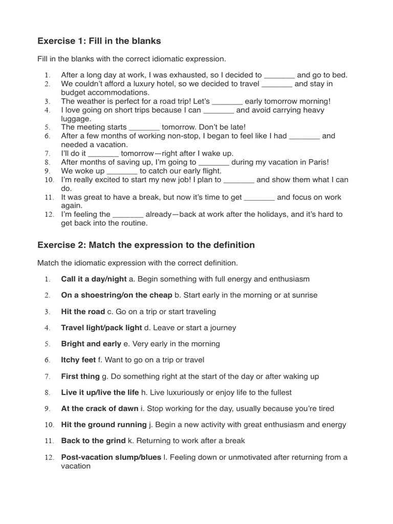 Idiomatic Expressions Practice Exercises | PDF | Chess | Chess Theory