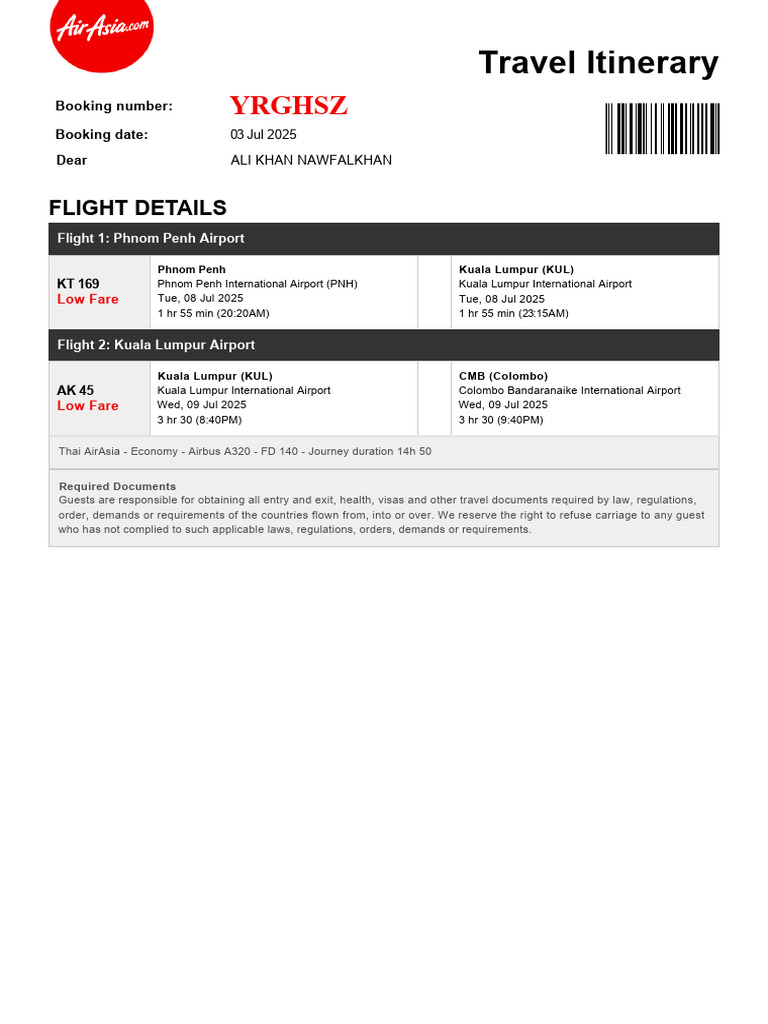 Tiket Air Asia Ok | PDF | Civil Aviation | Aviation