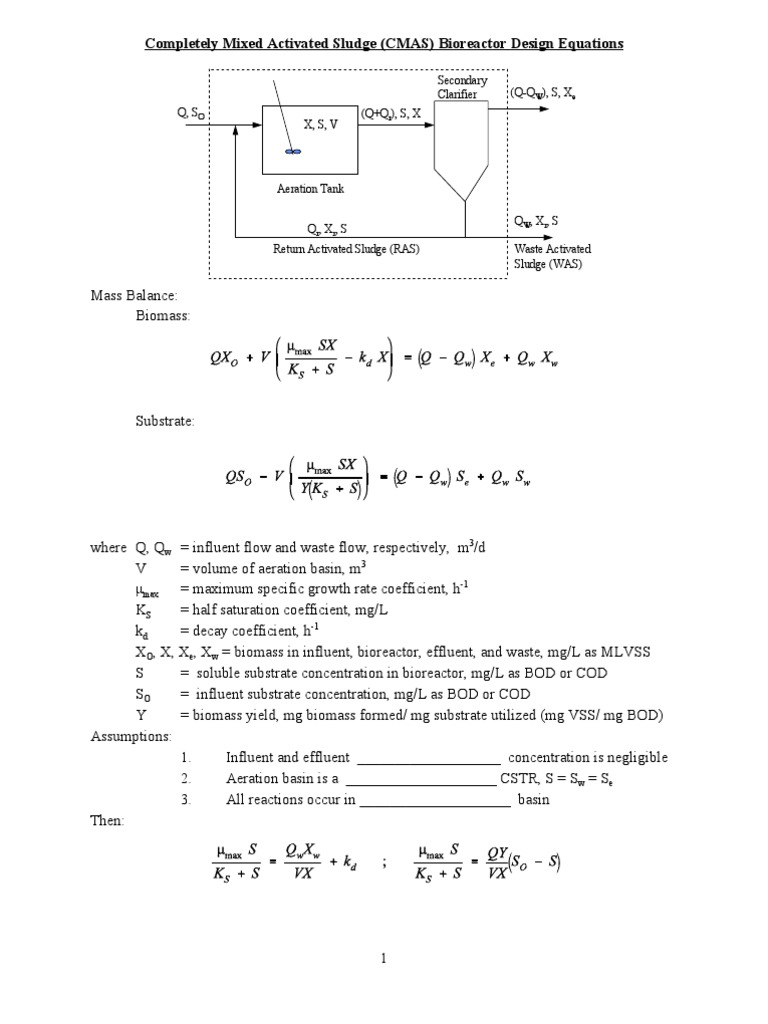 Activated Sludge Design Equations | Water Treatment | Waste Treatment ...