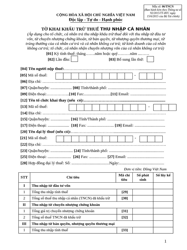 To Khai 06 TNCN | PDF
