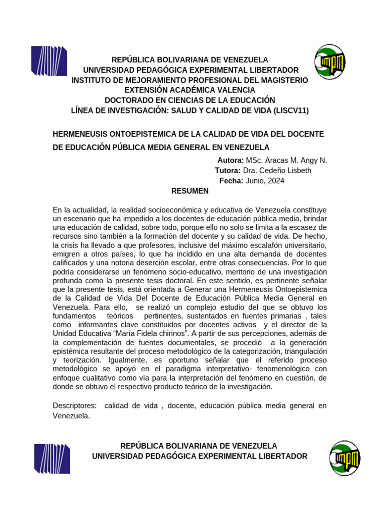 Calidad de Vida Docente en Venezuela | PDF | Maestros | Pedagogía