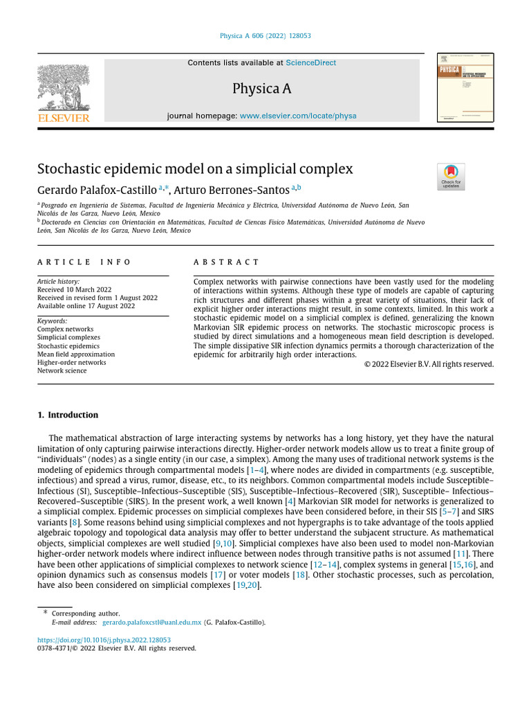 2022 - Stochastic Epidemic Model On A Simplicial Complex (Iyi) | PDF ...