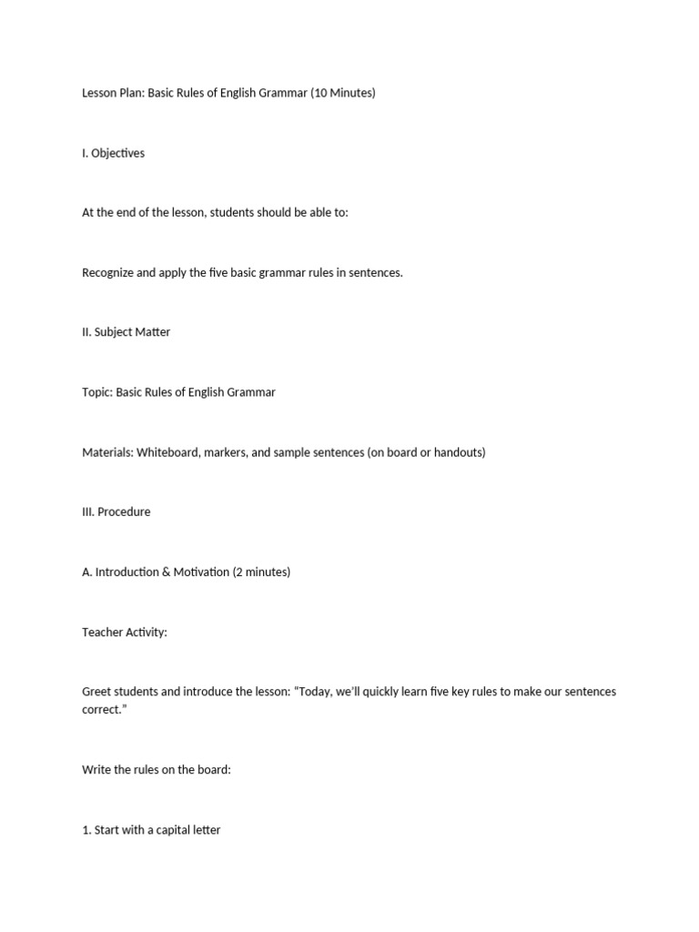 Essential English Grammar Lesson Plan | PDF | Verb | Adjective