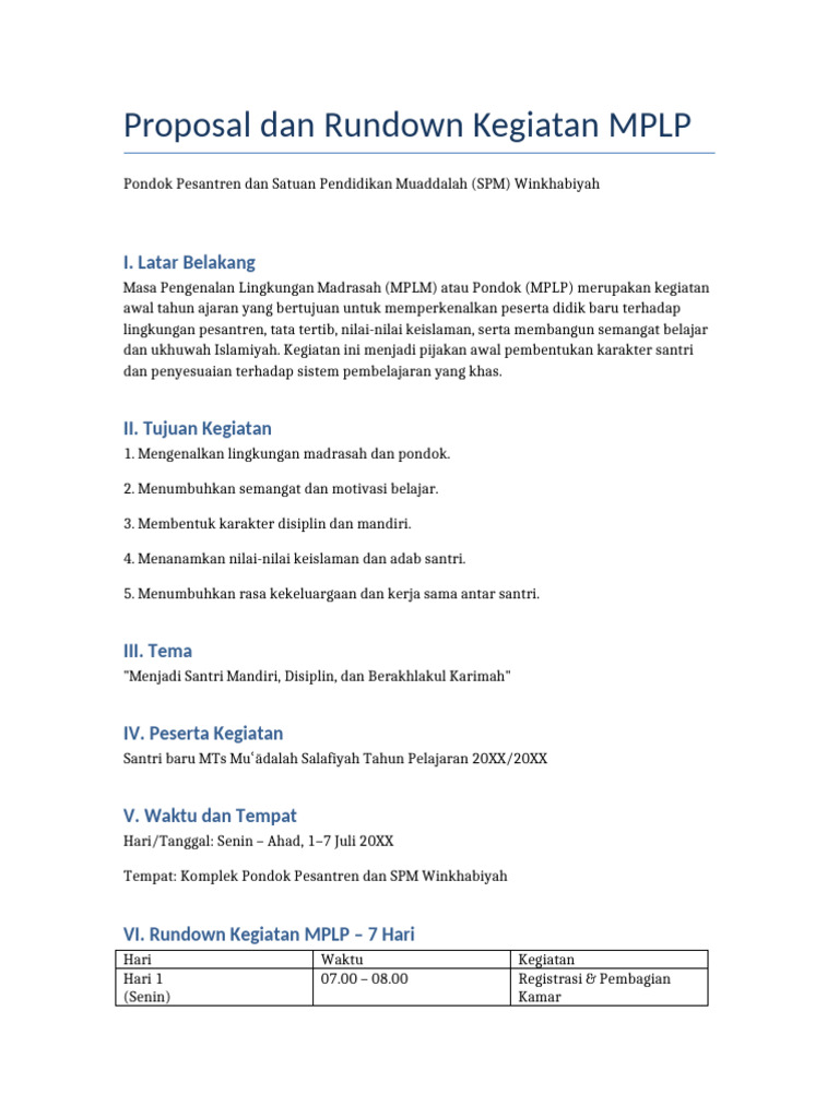Kegiatan MPLP Santri Baru 2023 | PDF
