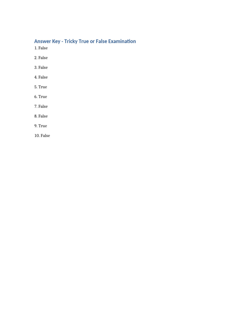 10 True False Exam AnswerKey | PDF