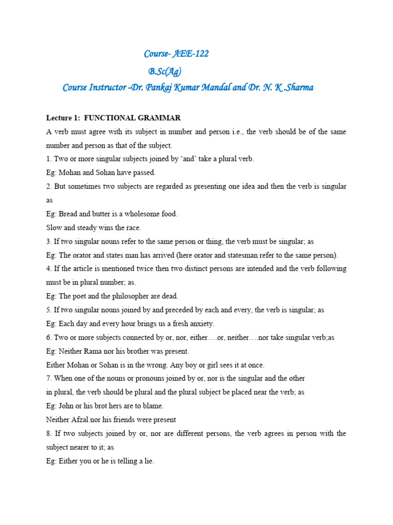 Lecture 1 AEE122 | PDF | Grammatical Number | Plural