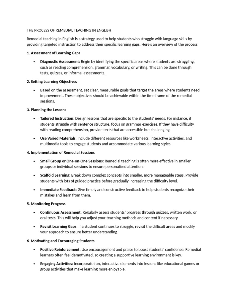 Steps in English Remedial Teaching | PDF | Educational Assessment ...