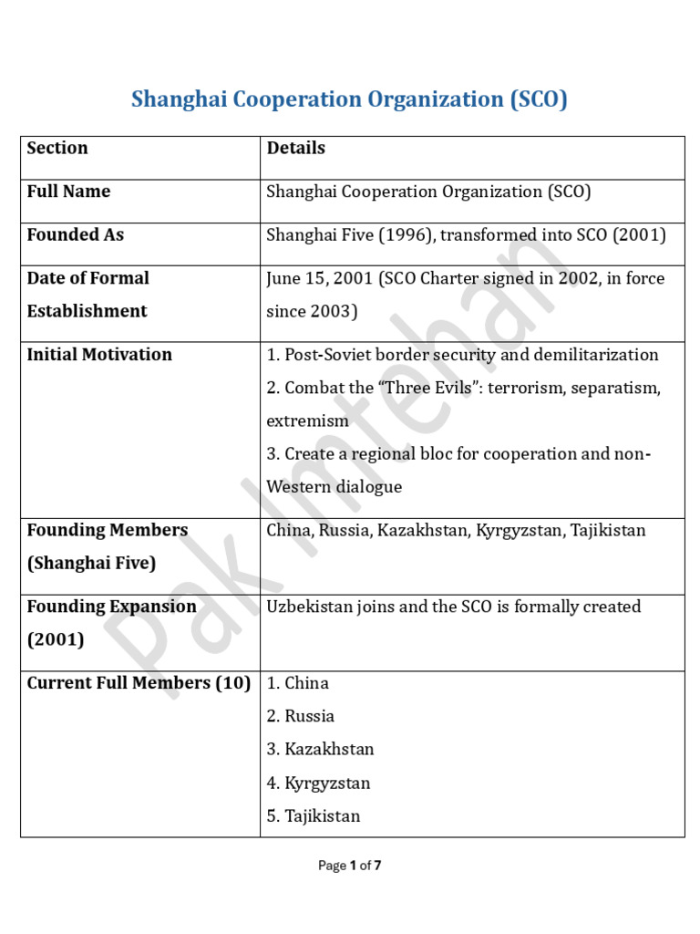 Overview of the Shanghai Cooperation Organization | PDF | International ...