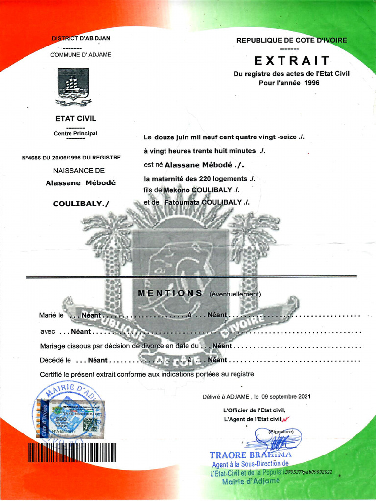 Extrait Du Registre | PDF