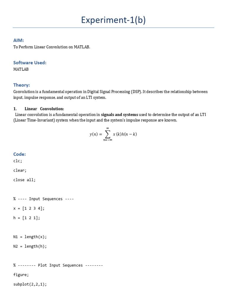 Linear Convolution in MATLAB Guide | PDF