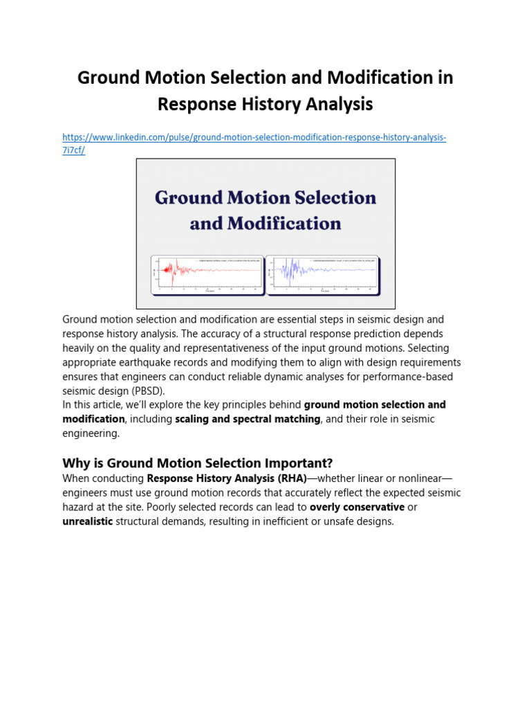 Ground Motion Selection and Modification in Response History Analysis ...