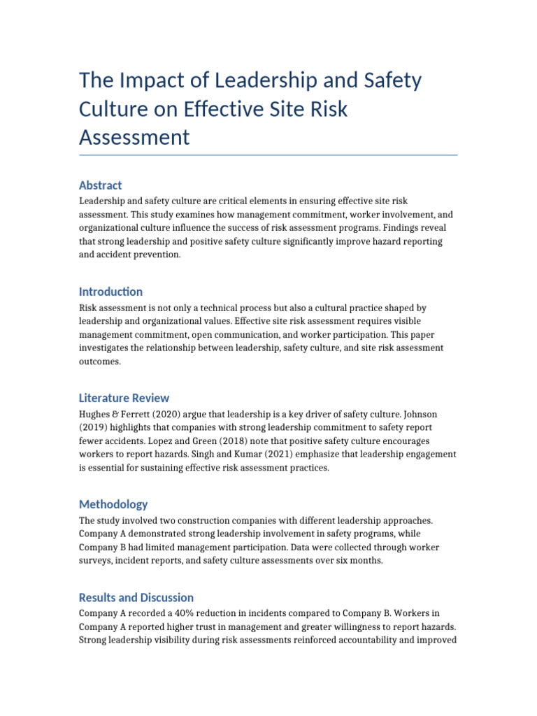 Leadership's Role in Site Risk Assessment | PDF | Leadership | Risk