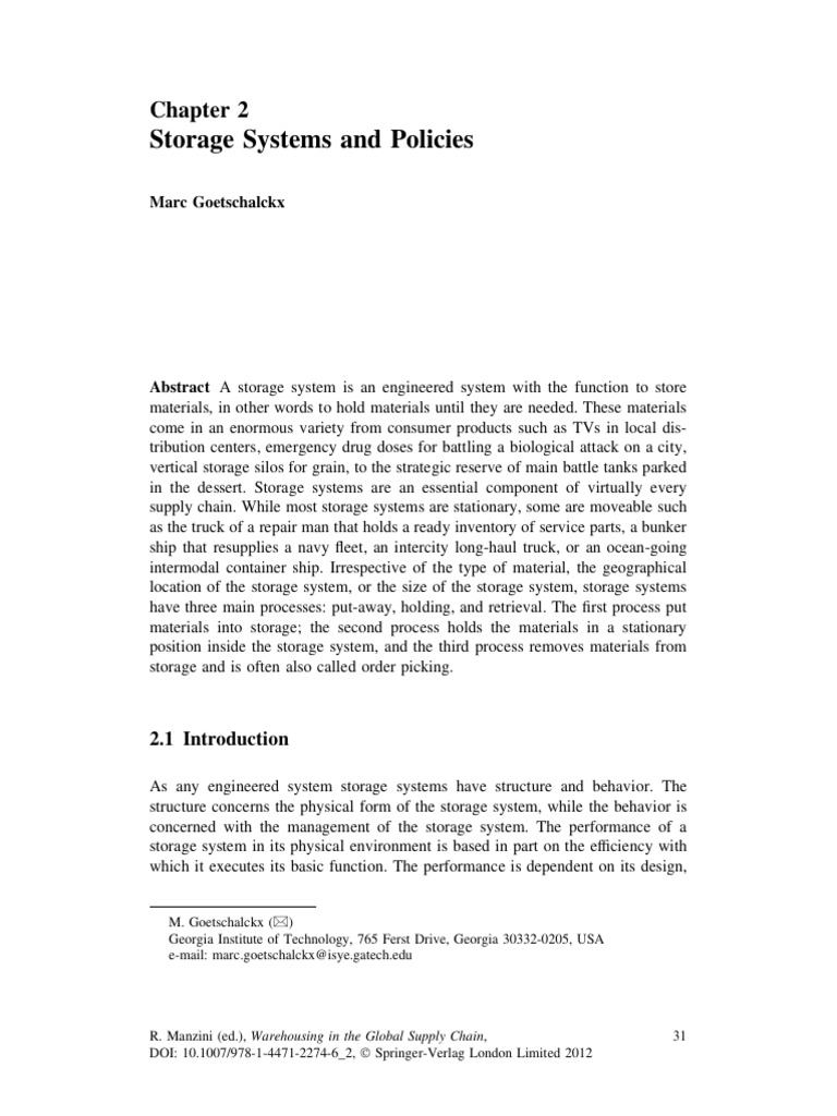 Storage Systems: Design and Policies | PDF | Warehouse | Pallet