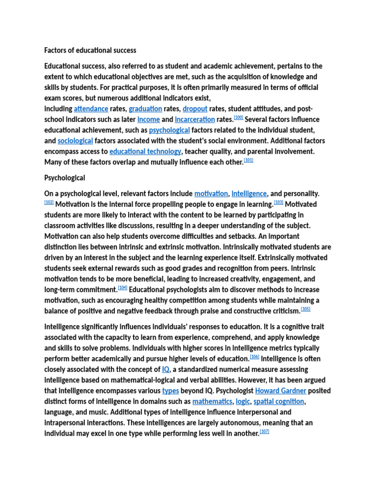 Key Factors Influencing Educational Success | PDF | Motivation ...