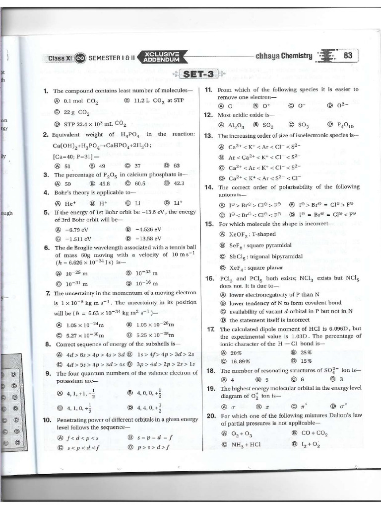 (Chemistry) Set - 3 | PDF