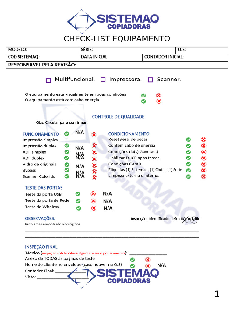 Check-list de Inspeção de Equipamento | PDF | Impressora (informática ...